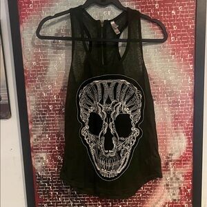 Xhilaration Black Lace Skull Tank Top